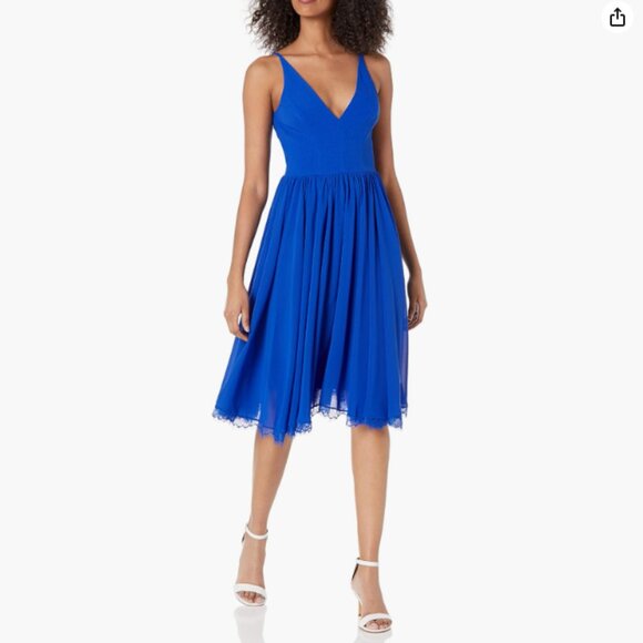 Dress the Population Alicia Mixed Media Midi Dress, Small, Electric Blue - Picture 1 of 13